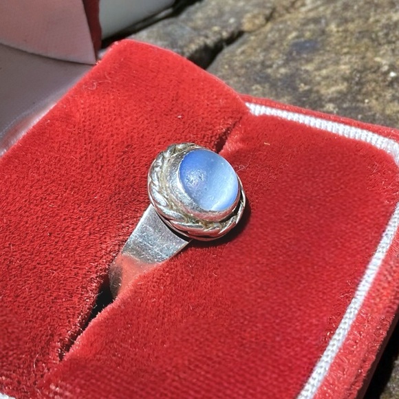 🌺Vintage Sterling Blue Glass Ring - Picture 3 of 10